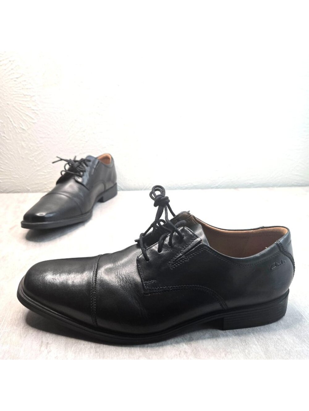 Clarks Oxford Loafers Mens 12 Black Leather Preppy Work Dress Lace Up Shoes